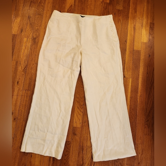 Talbots White Linen Sailor Trousers Fully Lined Wide Leg Size 16 Pristine Cond - Picture 7 of 11